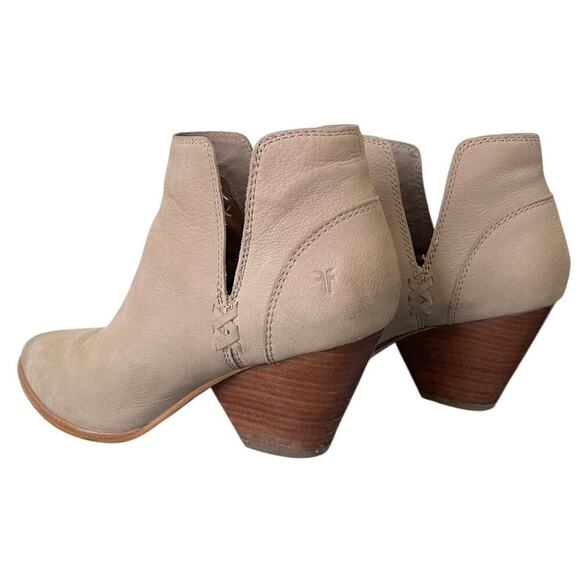 Frye Reina Cut Out Bootie Taupe 7.5 Heeled Leather Ankle Boots Pointed Toe - Picture 3 of 11